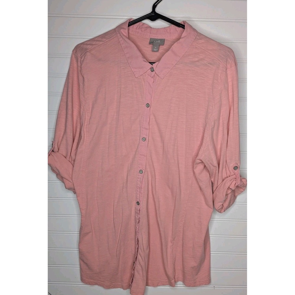 J. Jill Womens Long Sleeve Roll Tab Top XL Pink Heathered Breathable 100% Cotton